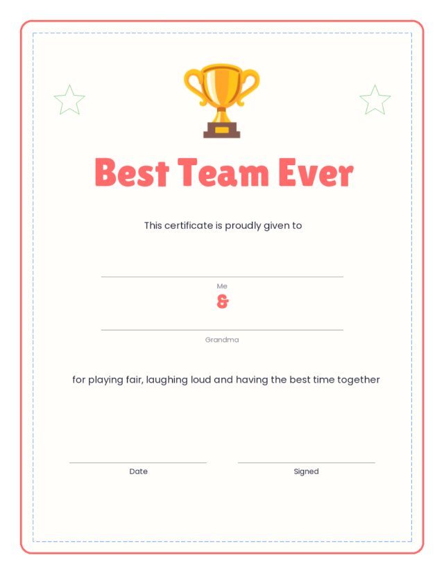 Best Team Certificate sample page