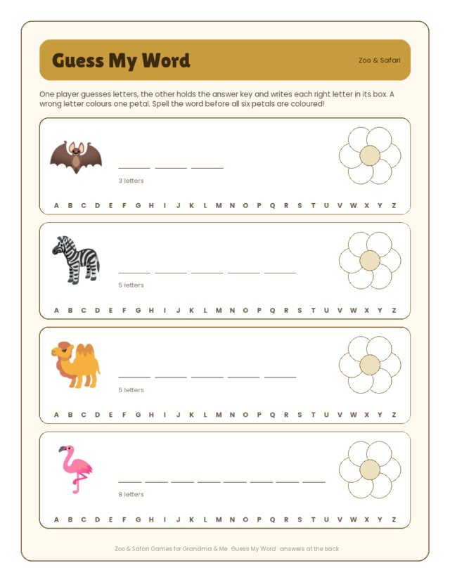 Guess My Word sample page